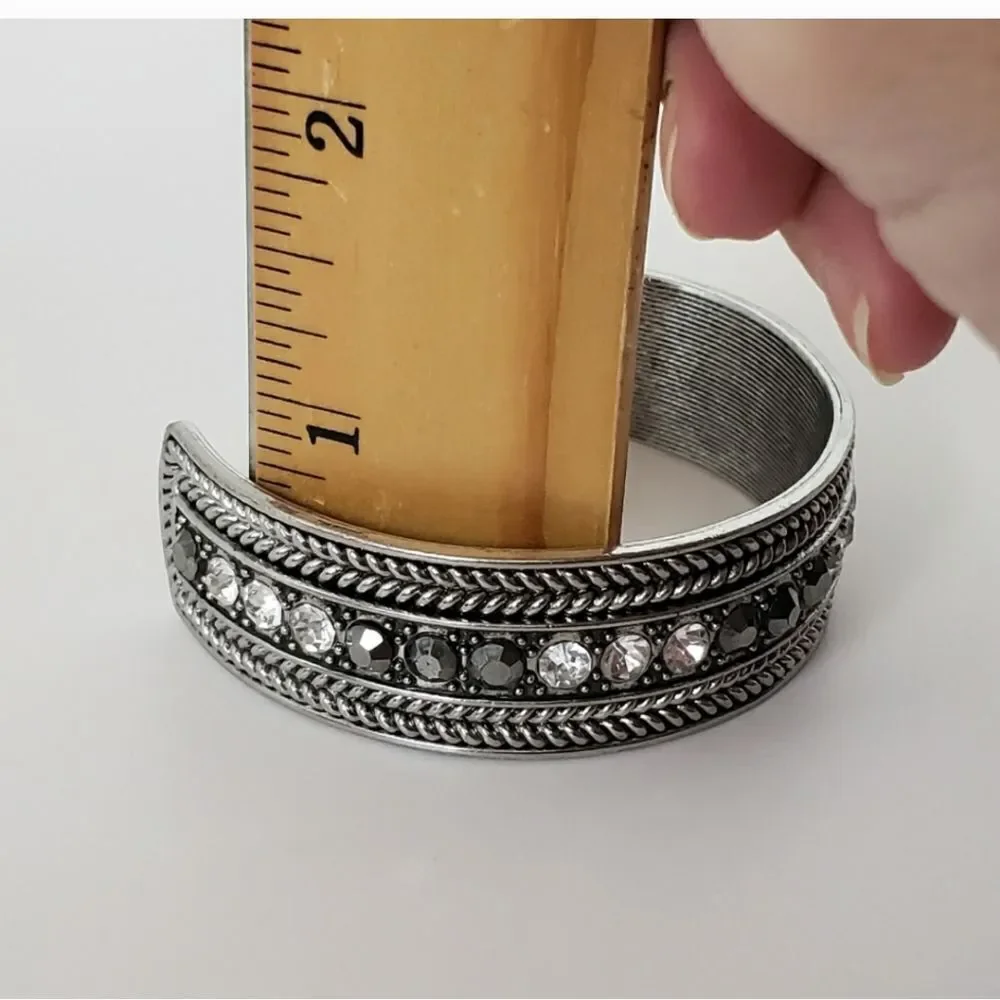 STAINLESS STEEL Crystal Embellished Metal Cuff Bracelet